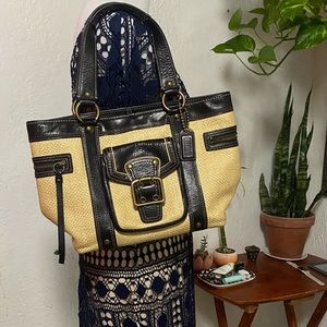 Coach Legacy straw & leather tote